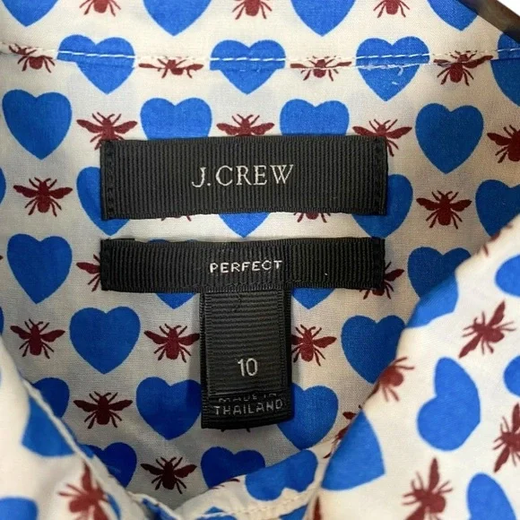 J CREW Perfect Shirt Honeypie Bumble Bee Hearts Button Up Size 10 Style A6376 - Picture 6 of 7
